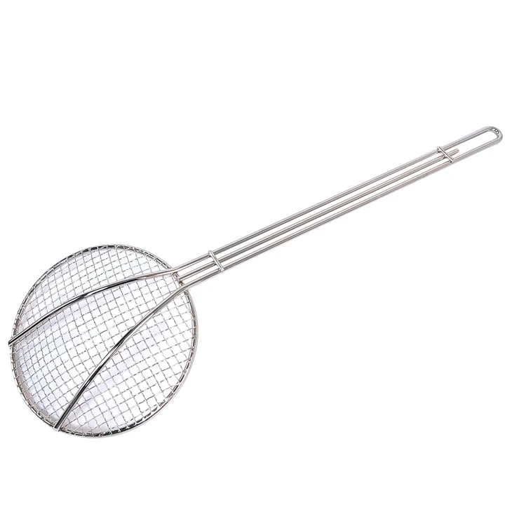 6 Inch Round Frying Skimmer Wire Mesh Skimmer Long Handle Stainless Steel Deep Fryer Ladle French Fry Skimmer