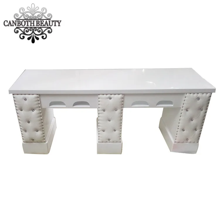 Modern White Double Nail Manicure Table with Marble Top CB-M952