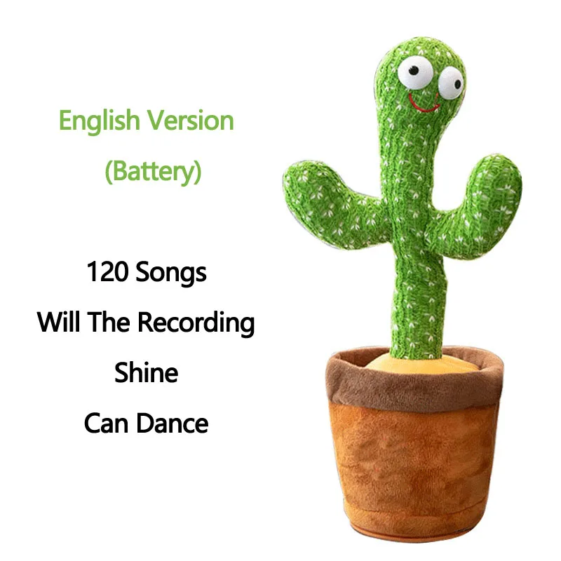 wholesale led usb recargable charging plush voice talking cactus toy dancing120 songs