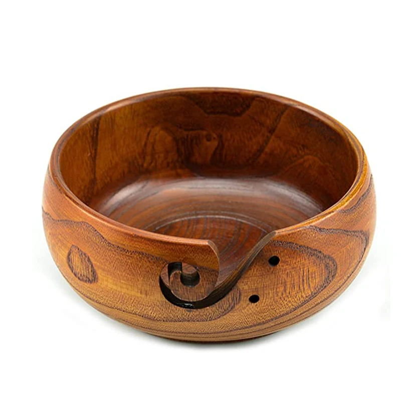 Bamboo Wooden yarn bowl with Removable Lid for hand knitting yarn storage