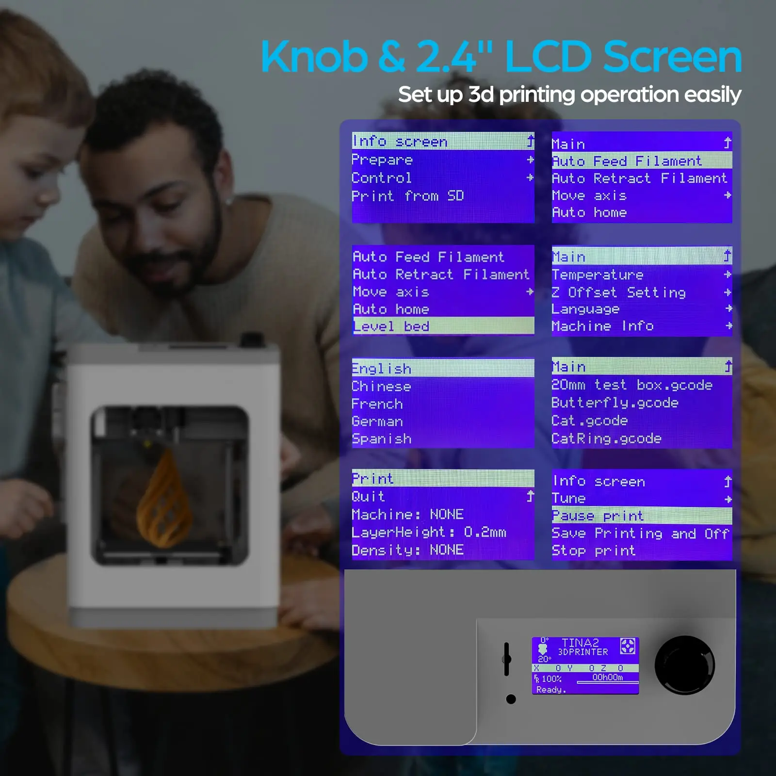 1 Year Warranty High Speed Educational plastic 3d Printer mini Home Use 3d Printer Single Color WEEDO White and Grey Tina2 Basic