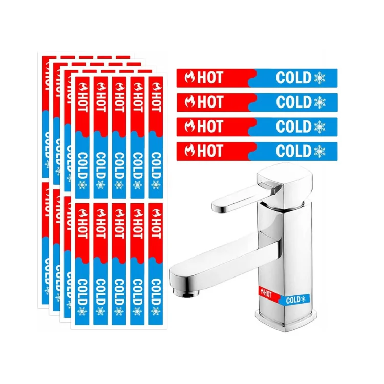 Custom Hot and Cold Water Epoxy Stickers Faucet Stickers 0.25x2.5 Inch 3D Hot and Cold Water Indicator Waterproof Faucet Labels