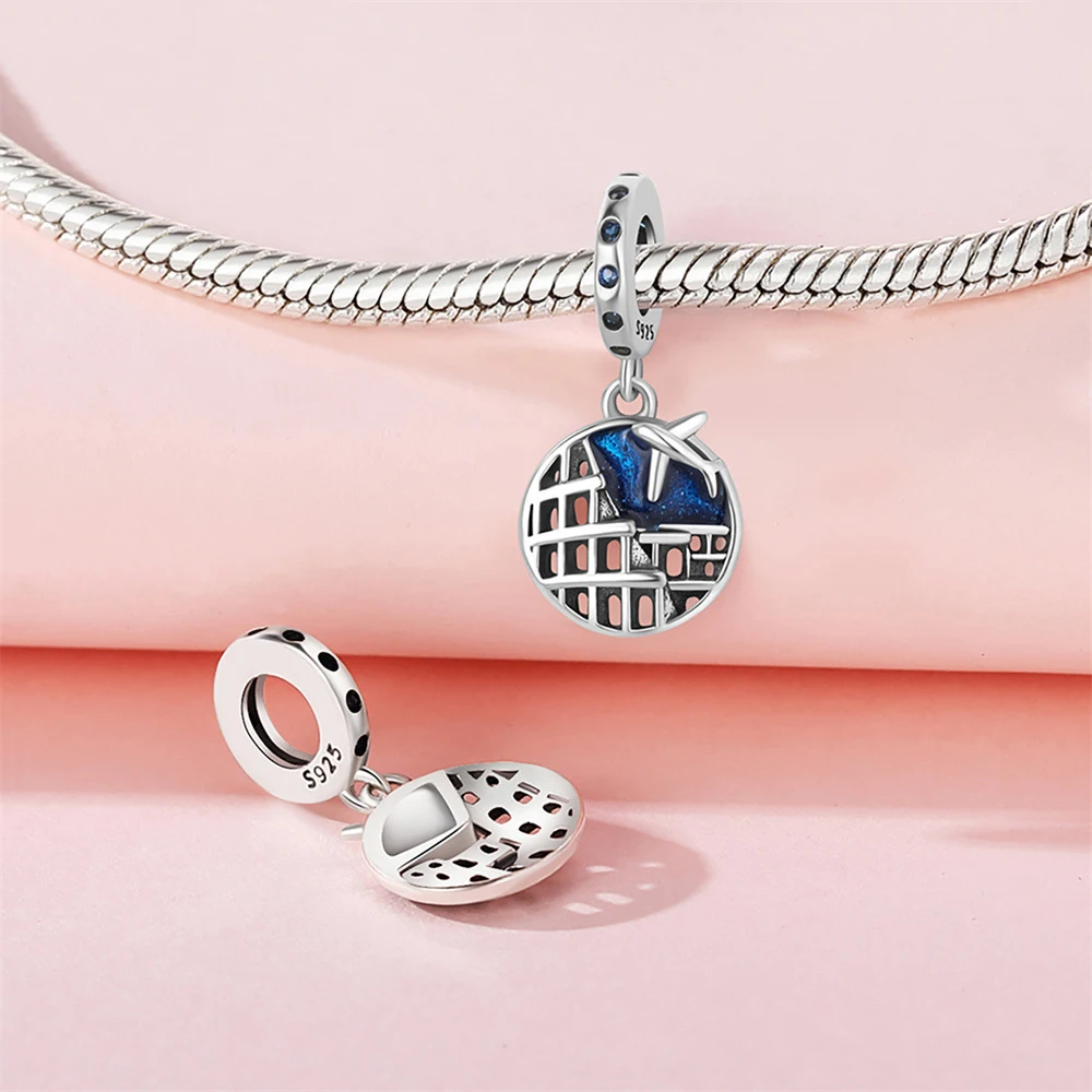 Wholesale price 925 sterling silver colorful enamel cartoon airplane travel souvenir charm pendant for bracelet necklace DIY