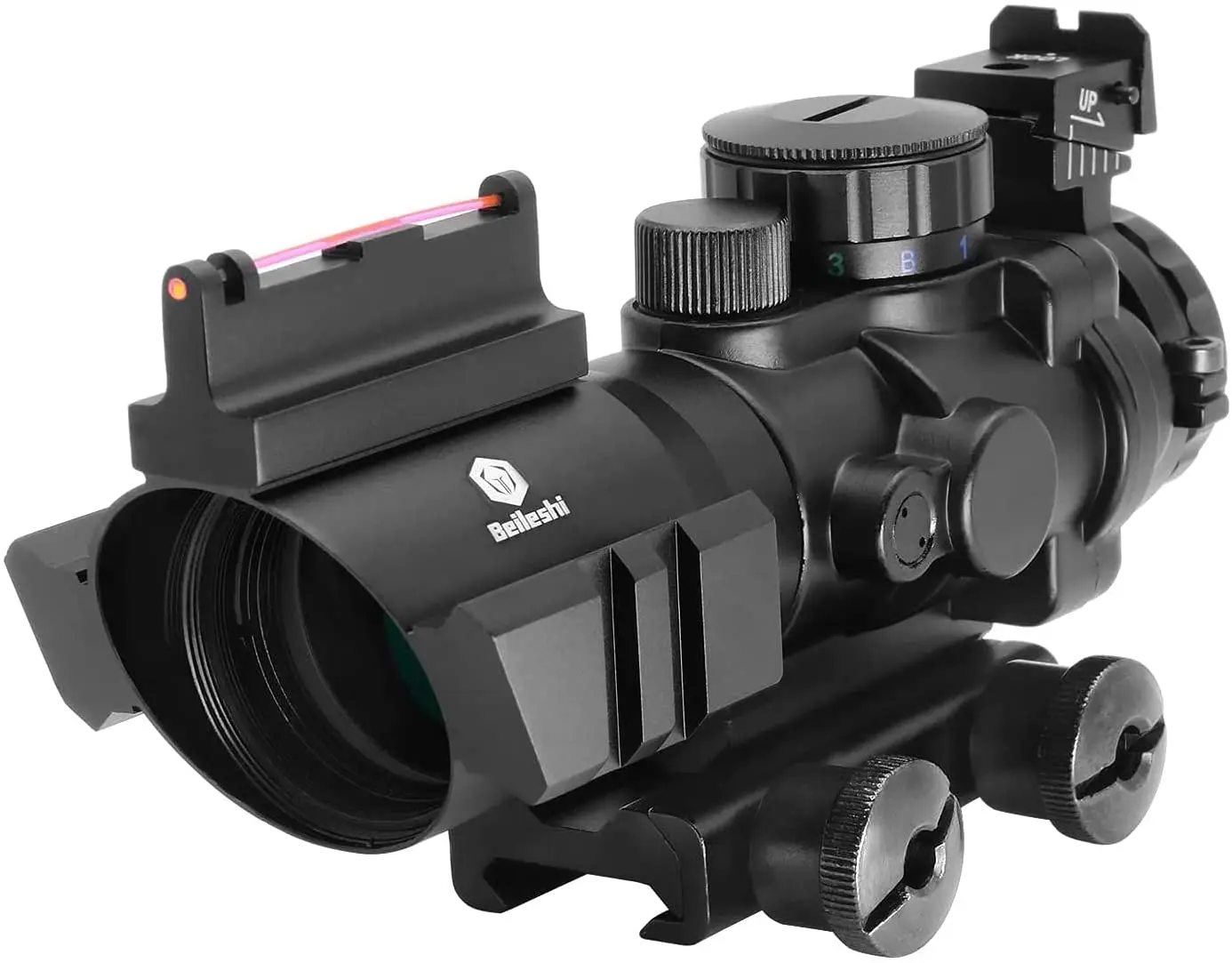 
4x32 Prism Rifle Scope Optic Sight Red Tactical Tri Acog Prismatic Blue, Red, Green Adjustable Range 