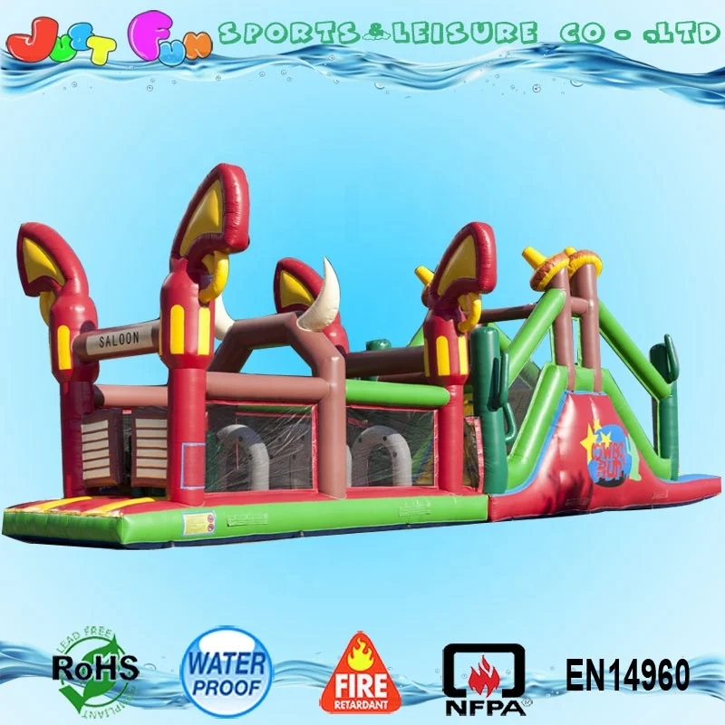 Interesting cow boy bouncy house slide obstacle course for kid and adult
