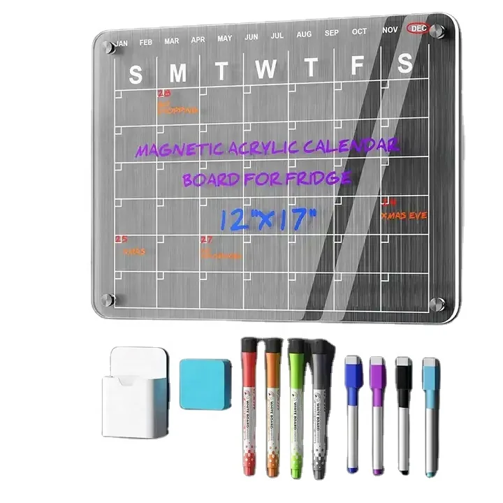 16Inches Crystal Acrylic Fridge Planner Dry Erase Magnetic Whiteboard Kitchen Grocery List Hanging Calendar Board With Marker