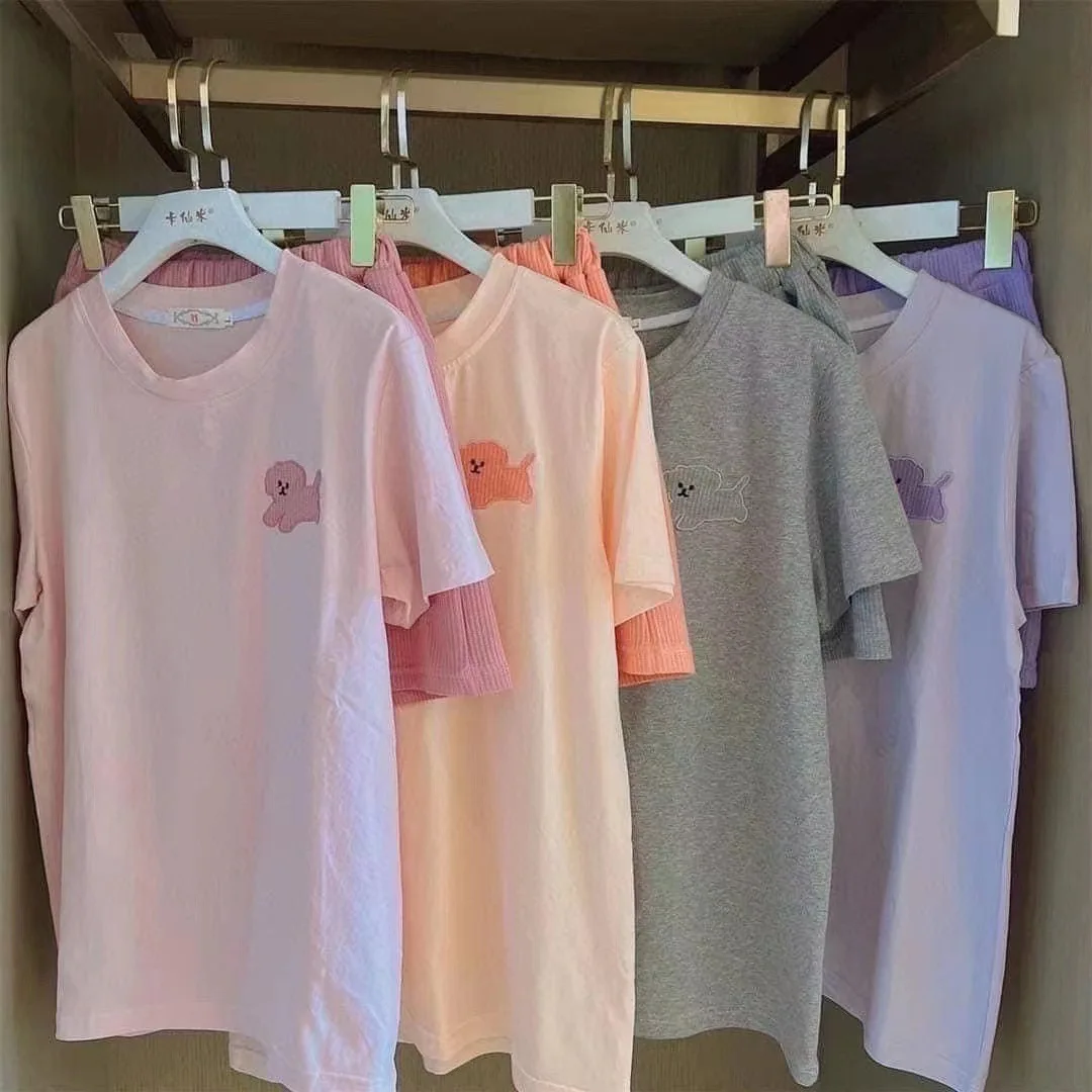 Korea woman pajamas wholesale summer pajamas women short sleeve home dress set Korean style round collar milk silk sleepwear