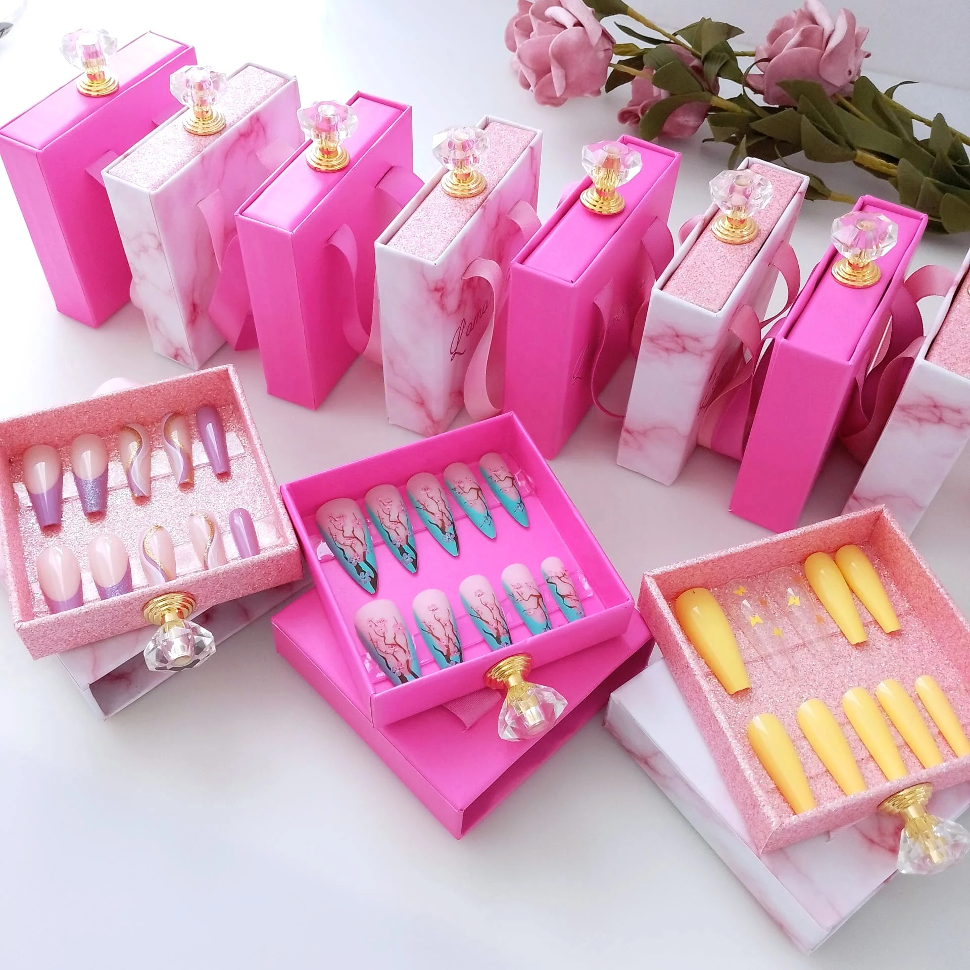 New Designs High Quality New Fashion Luxury False Nails Custom Private Label Coffin Diamond Press On Nails