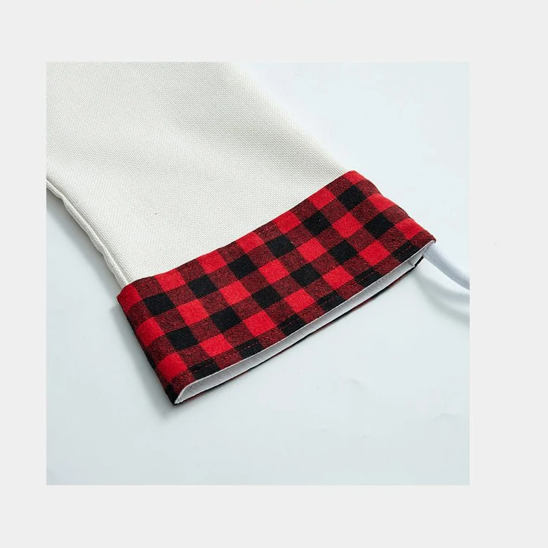 Custom Sublimation Blank Christmas Stock Linen Plaid Sublimation Christmas Stockings