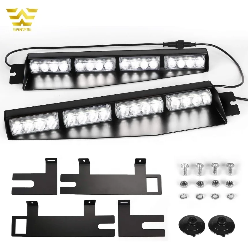 White 32LED Windshield Emergency Hazard Warning Strobe Beacon Light Split Mount Deck Dash Lamp Visor Light for Vehicle Car Truck