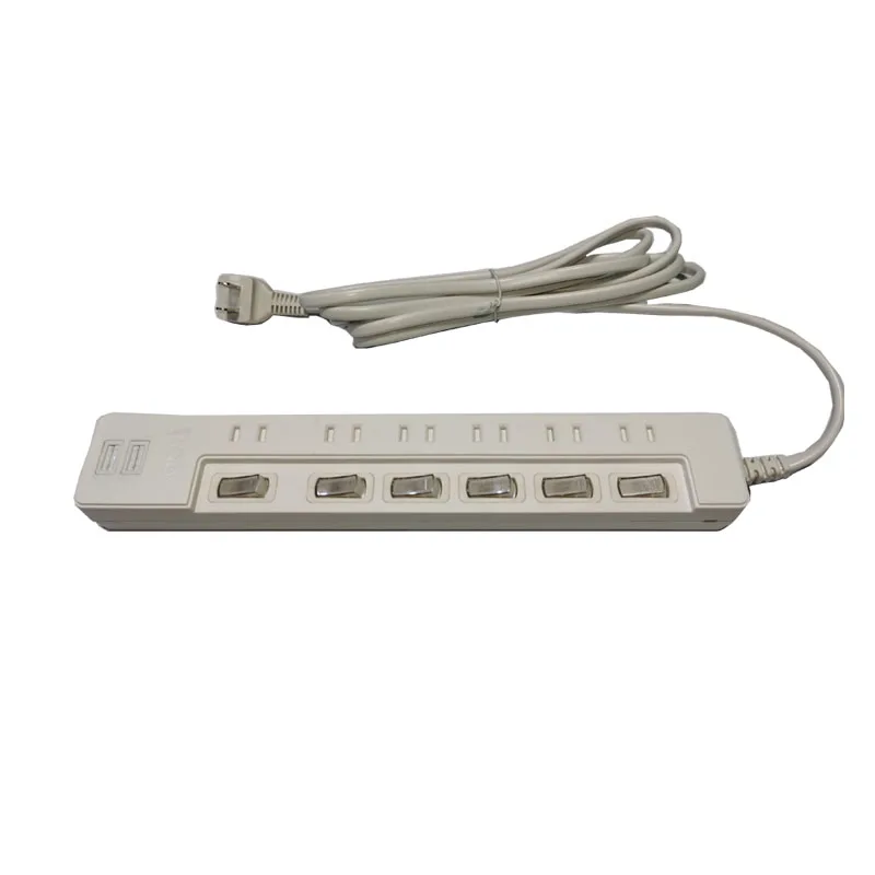 
6 AC Outlets 2USB Power Strip Surge Protector Wall Mountable Overload Protection Sockets with USB Extension Cord 