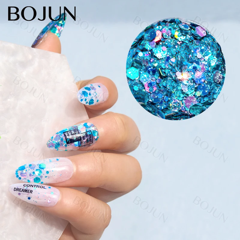 Big Discount nail glitter acrylic powder chunky hexagonal mixed glitter for nail art solvent resistance chameleon glitter