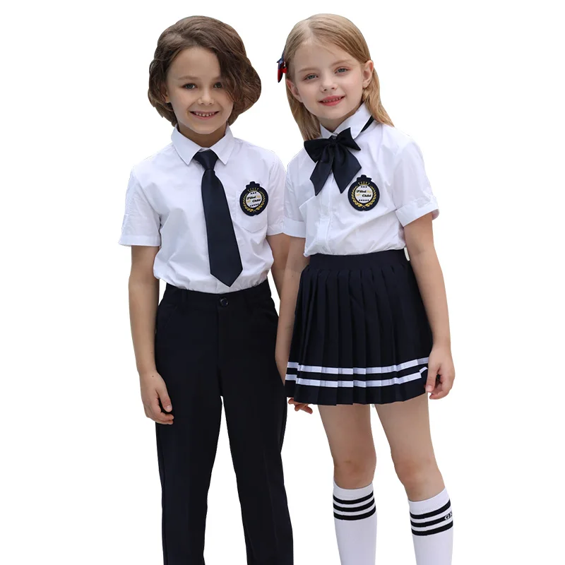 Международная классика, Детская летняя белая рубашка с коротким рукавом, школьная форма, юбка, комплект детской школьной формы