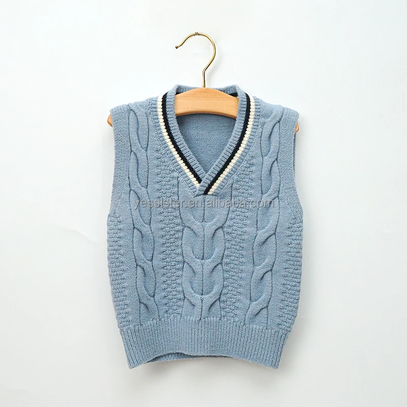 Wholesale Cute Baby Cable Knit Pullover Vest Sleeveless Kids School Vest For Boys