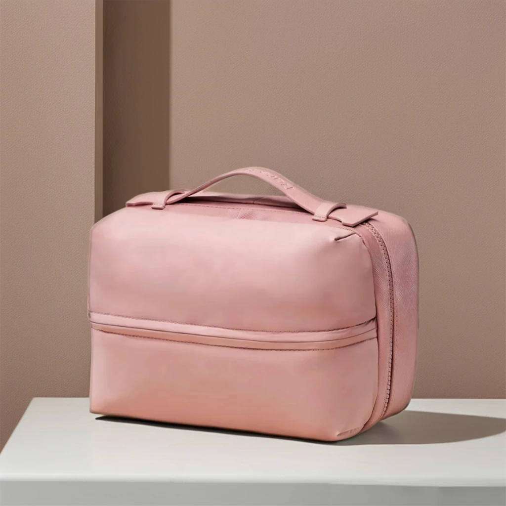 Custom Bubble puffy Nylon Cosmetic Bag Travel Storage Polyester Toiletry bag Double Layer Puffy Makeup bag With Handle