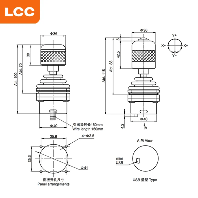 Factory Price Analog Proportional Hall Effect X Y Z Axis 3-axis New Joystick Control for Hydraulic Control Flight