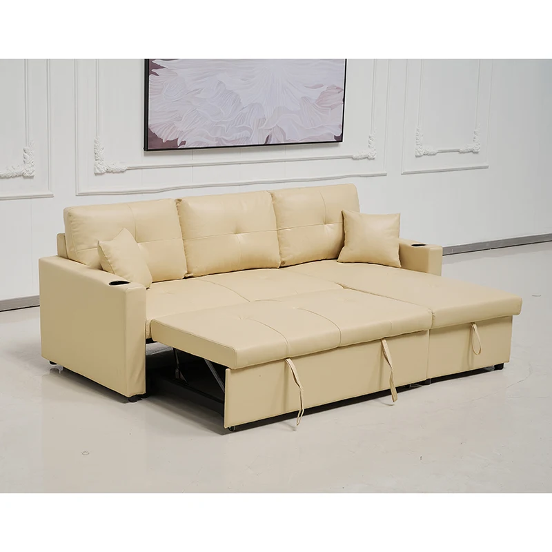 Cream Leather sofa-bed sleeper sofa pull out bed queen corner sofa with pull out bed