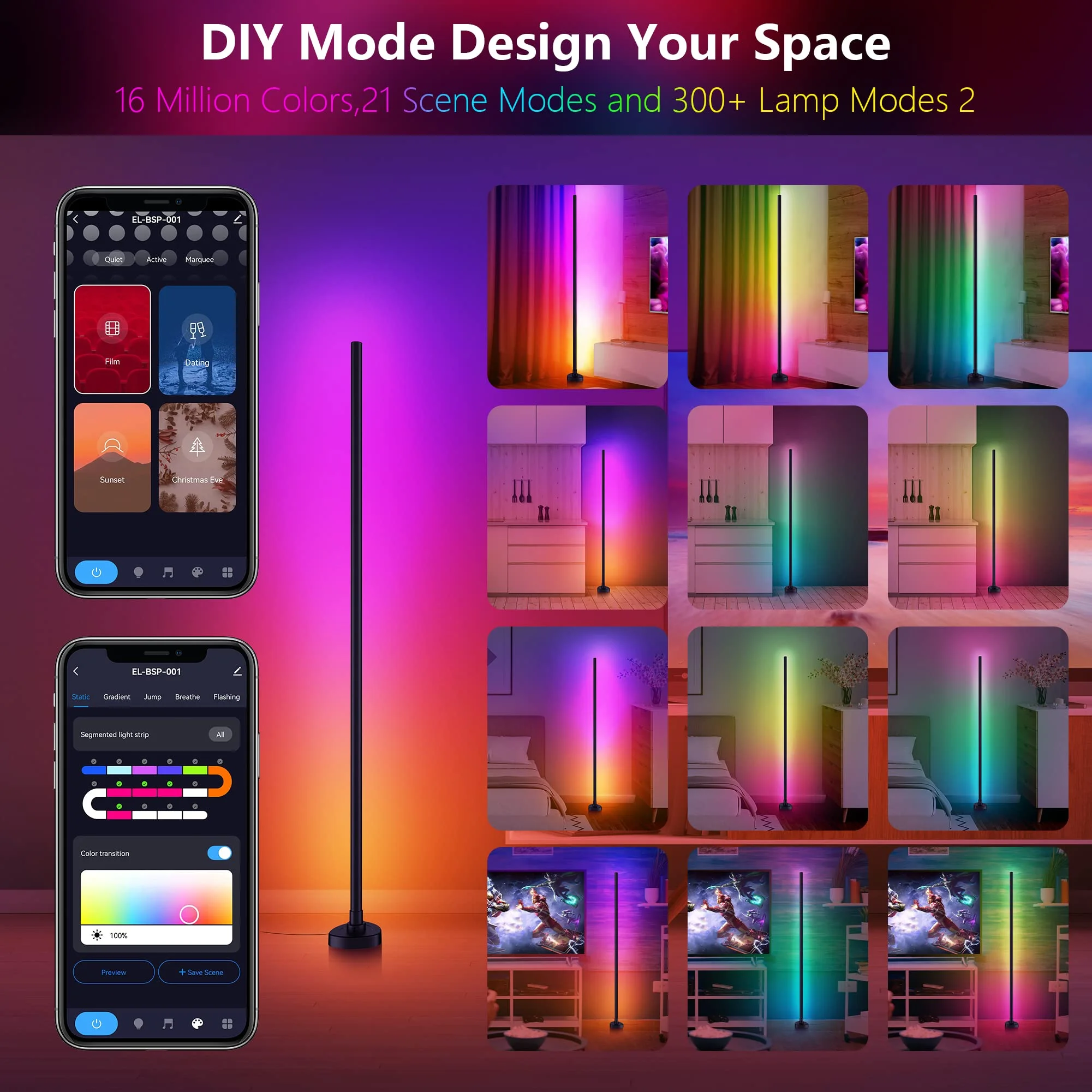 Christmas Lights Indoor WiFi App Remote Control LED Standing Light Nordic Modern RGB Smart Corner Floor Lamp For Living Room