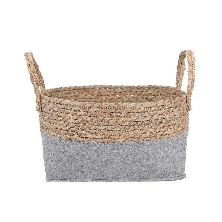 Natural Handmade Straw Basket With Rope Storage Basket For Food Fruit Vegetable Storage Basket Tray