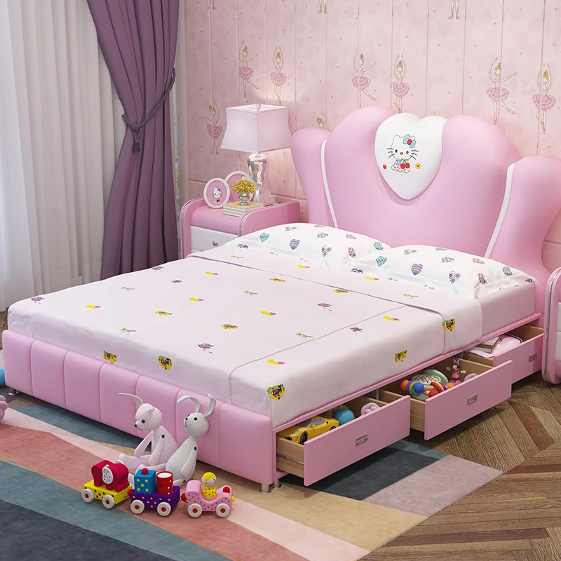 
Latest double bed designs pink color children bed girls folding kids bed with storage CB07 