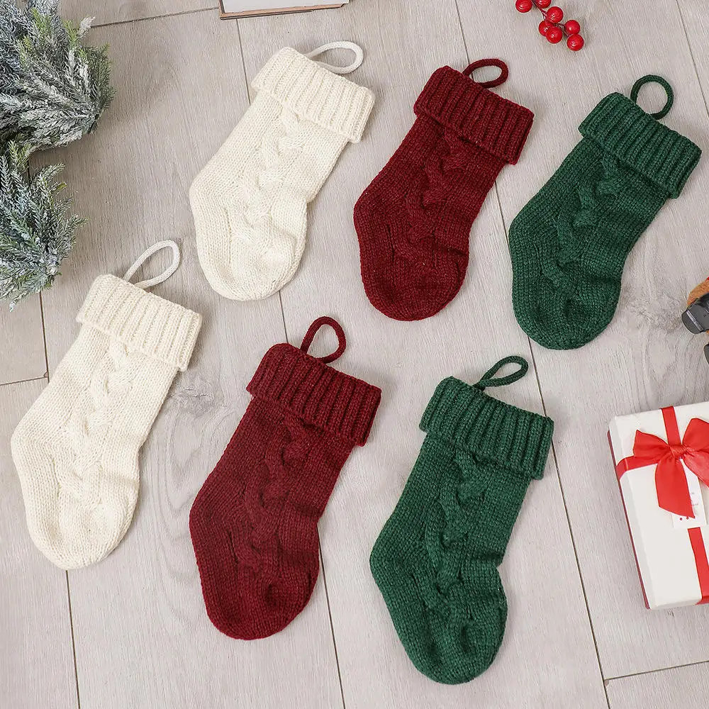 2024 Christmas Stockings Cable Knit Stocking Christmas Decorations Bags Gift Xmas Tree Stocking Ornaments Mini Socks