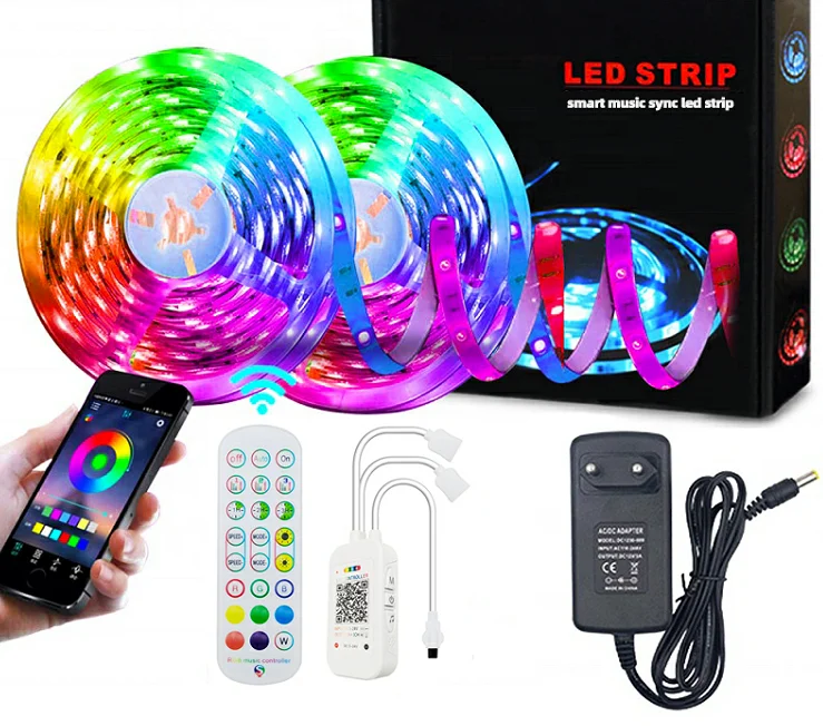 Светодиодная лента RGB с управлением через приложение 12 В 30 светодиодов 60 IP20 IP65