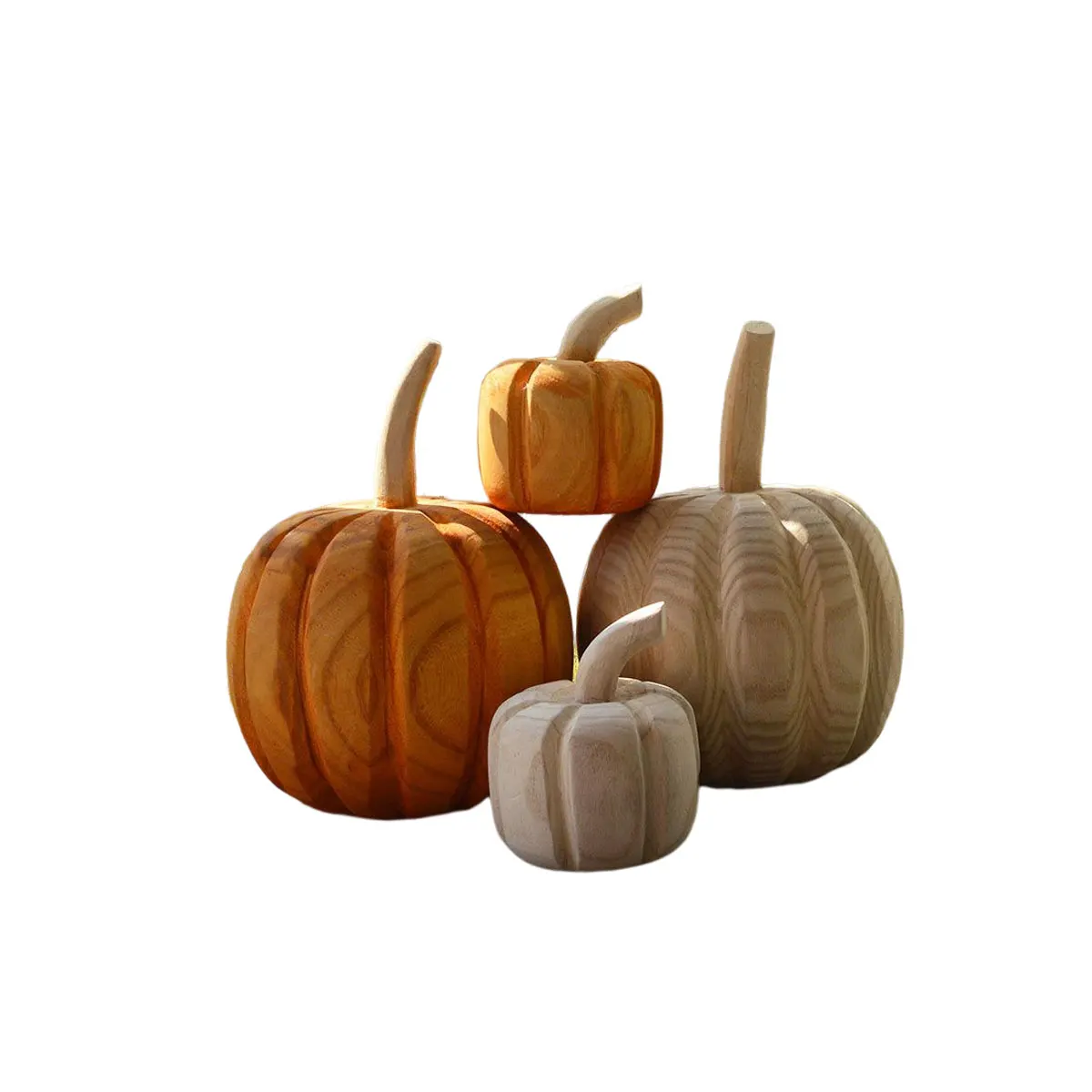 Rustic Hand-Carved Paulownia Wood Pumpkin for Halloween Home Decor