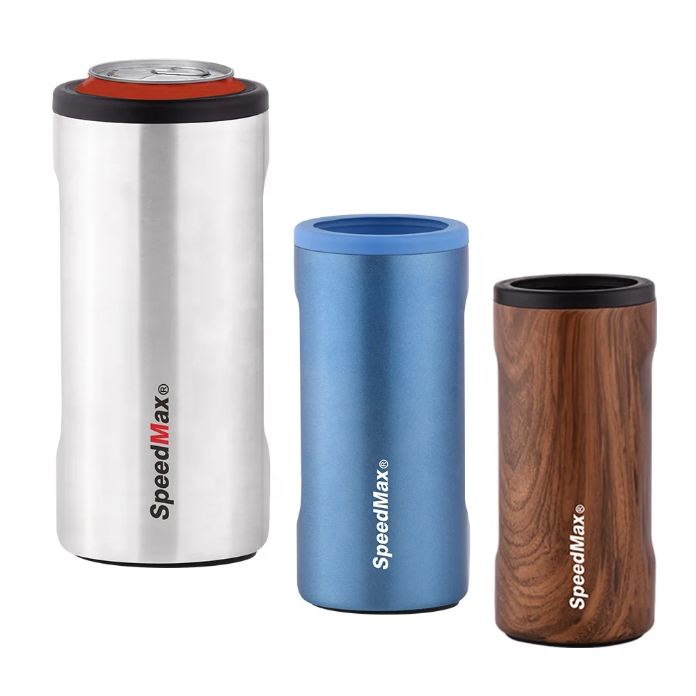 12.oz Thermo Insulated Vacuum Can Beer Cup Walnut wood design  350ml Slim Beer Tumbler Beverage Insulated Holder