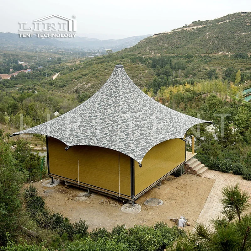 Outdoor Luxury Round Camouflage  Glamping Campsite Hotel Bed Tent with Furniture and Bathroom