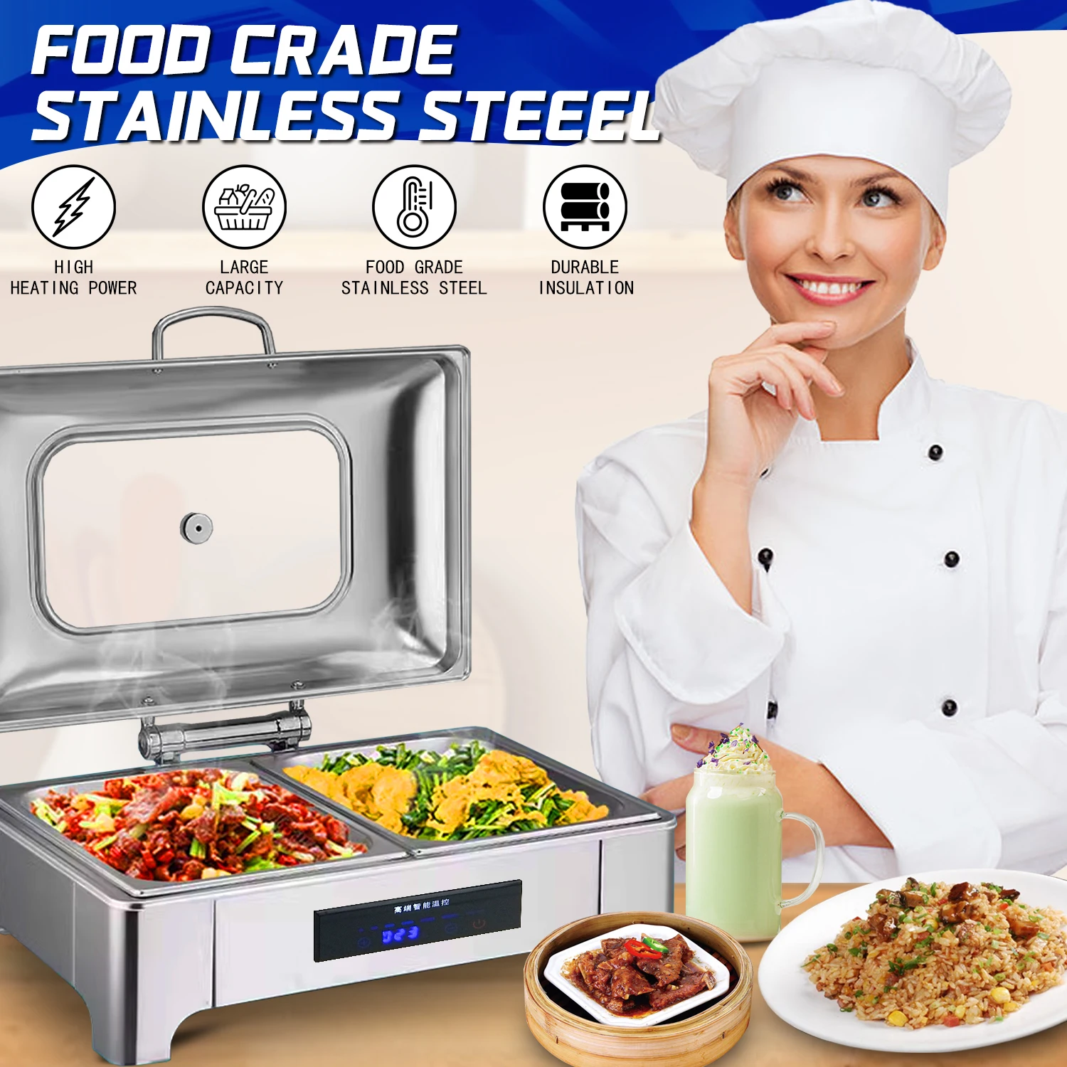 YITIAN High Quality Rectangular Stainless Steel Chaffing Dishes Electric Chafing Dish Food Warmer Catering Equipment For Hotel