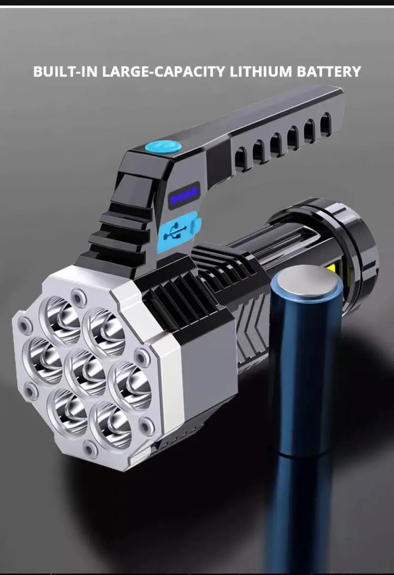 wholesale 7 led plastic strong light hand  flashlight outdoor portable cob side light multi-function usb charging searchlight