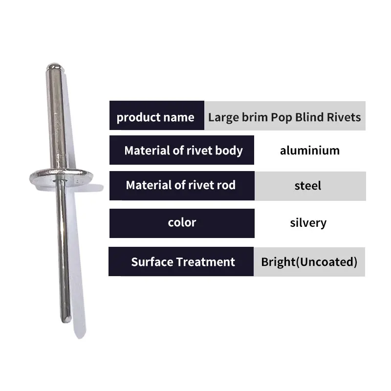 Stainless Steel/aluminum/carbon Steel Galvanized Open Type Large Head Dome Head Pop Blind Rivet