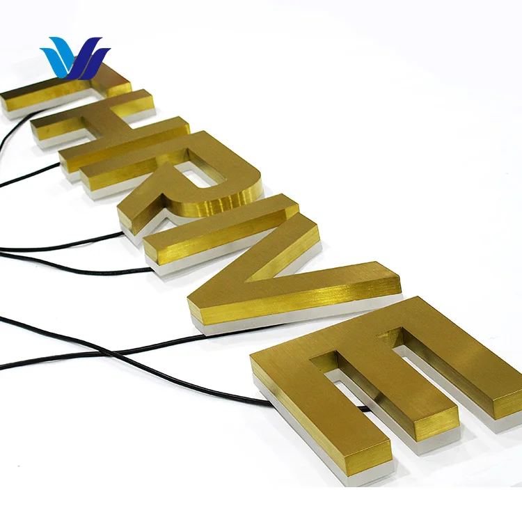 HONGSEN Custom electronic signs wall sign Stainless Steel Letter 3D  logo  Gold  metal plaques sign