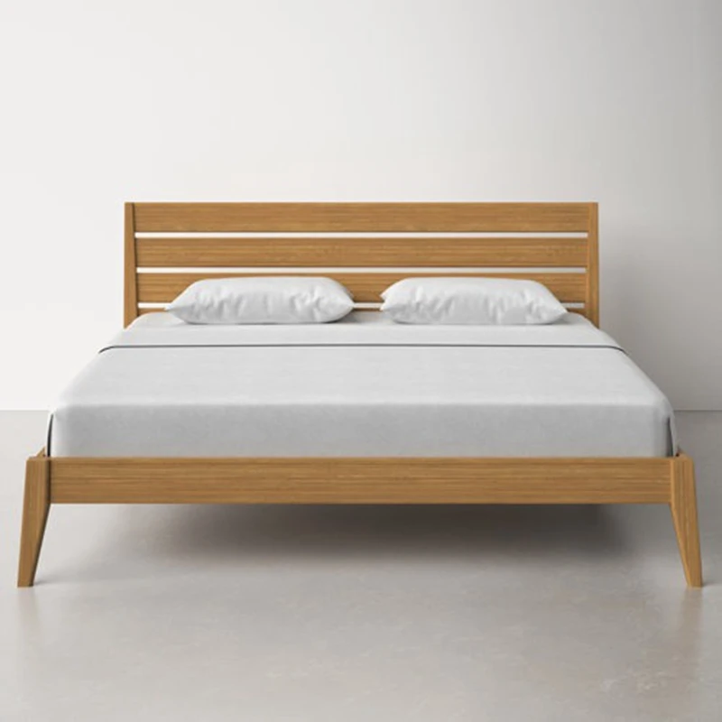 Solid wood bed frame king queen size bed wooden slats bedroom wood bamboo bed set