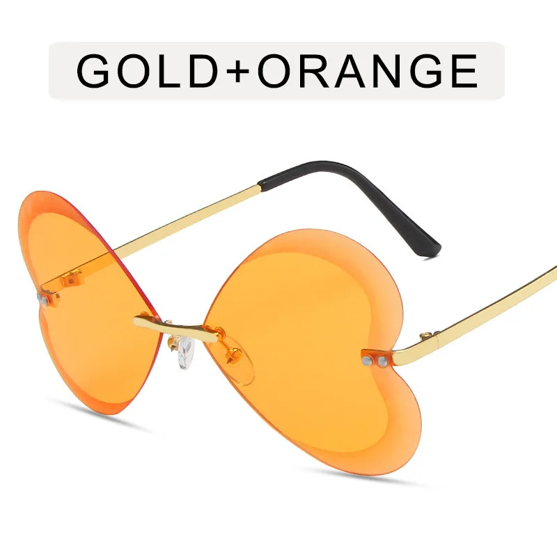 New Fashion Rimless Love Heart Party Glasses With Butterfly Decorated Sunglasses For Adults