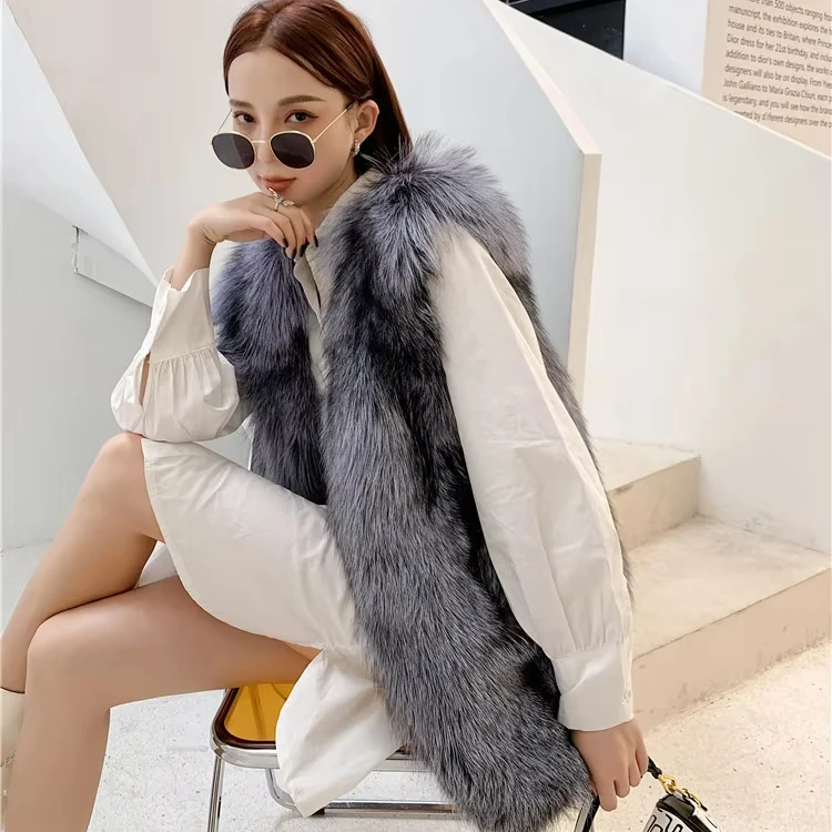 Whole Real Fur Gilet Ladies Natural Silver Fox Fur Vest for Women Furry Fur Waistcoat Winter
