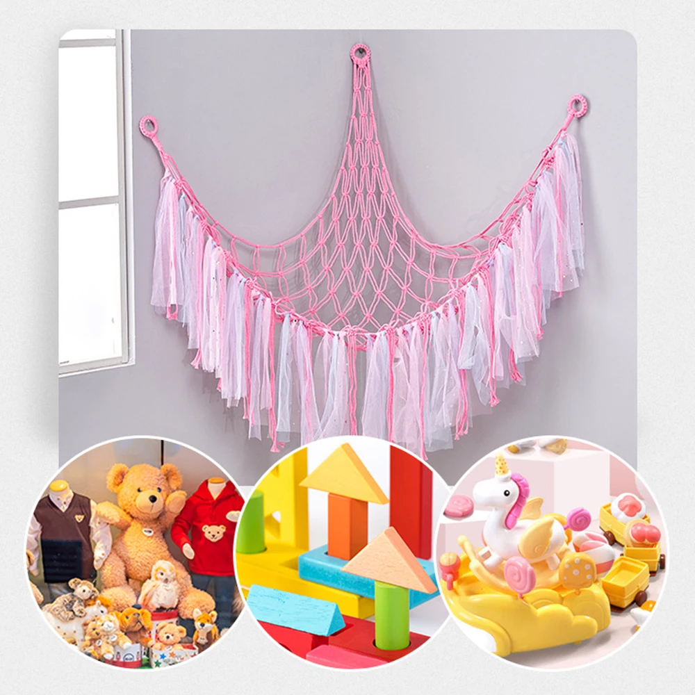 Wholesale Handmade Macrame Hammock Net Plush Toys Storage Kids Wall Hanging Stuffed Animals Storage Hammock