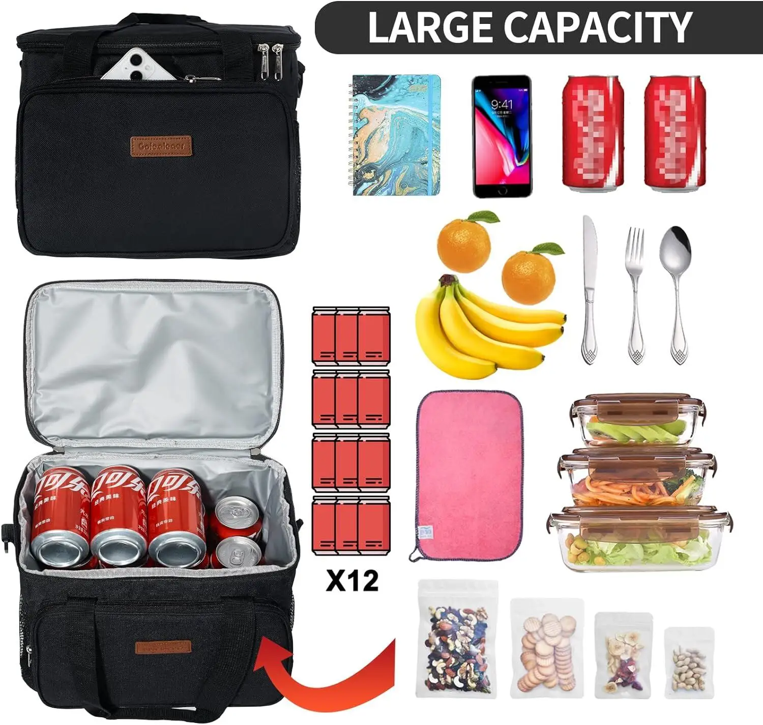 Custom Print Food Delivery Aluminum Foil Thermal Insulated Tote Lunch Bag Grocery Shopping Insulated Cooler Bag