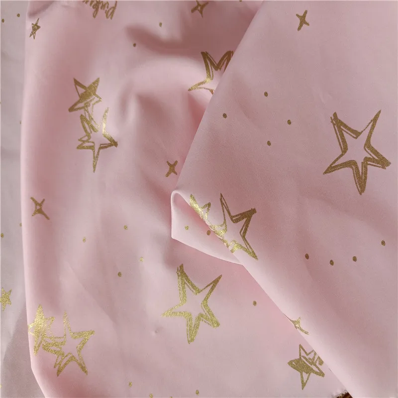 100 polyester taffeta poly hot foil PU film printing gold foil star design fabric