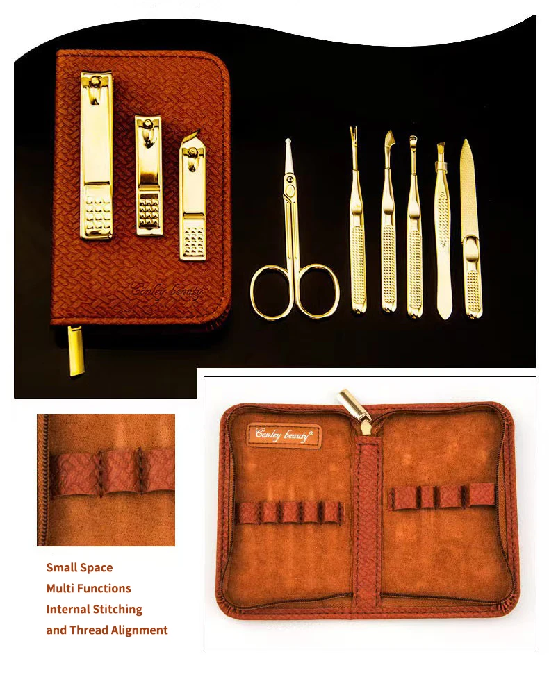 Gold Manicure Pedicure Set 9 in 1 Face Foot Hand Nail Care Tool Stainless Steel Fingernail Clipper Kit
