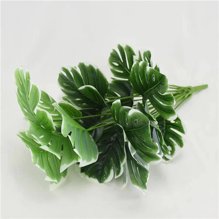 JD99   18-fork Faux Plastic Turtle Leaf Stem Artificial Small Monstera Tree for Home Decoration green leaves