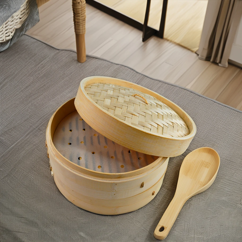 Multi-function Organic 10-14Inch Kitchen Cooker Bamboo Steamer Basket Set Gas Stove Applicable for Rice & Bun & Dumplings Food