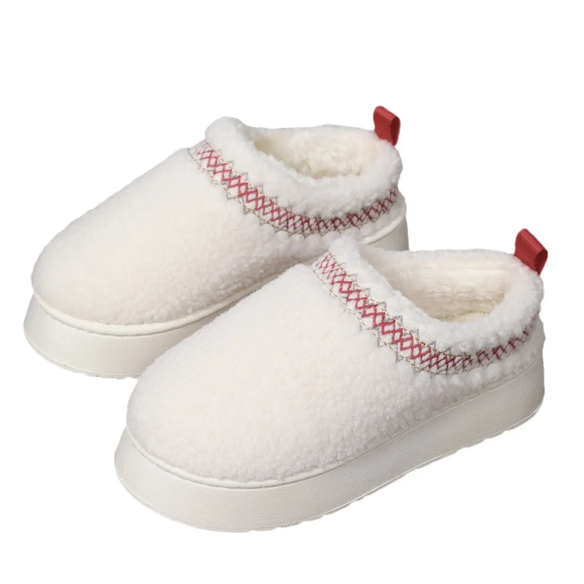 Net Celebrant Lamb Wool Snow Boots Puffin Toe Autumn Winter New Thick Bottom Ankle Height Warm Non-slip Fur Insole Material PU