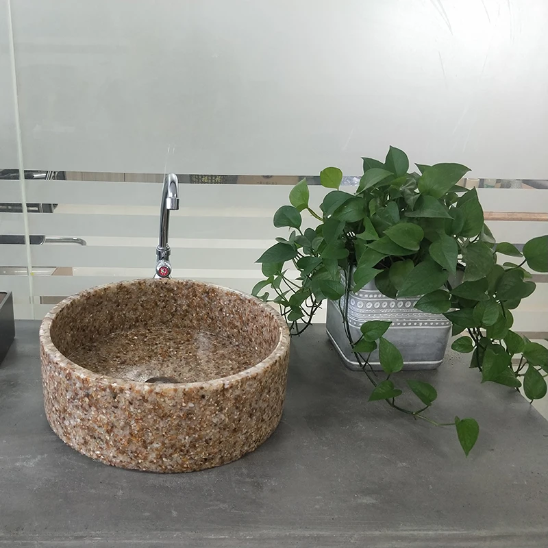 Cheap China Factory hotel modern rectangle beige sandstone cement concrete bathroom sink