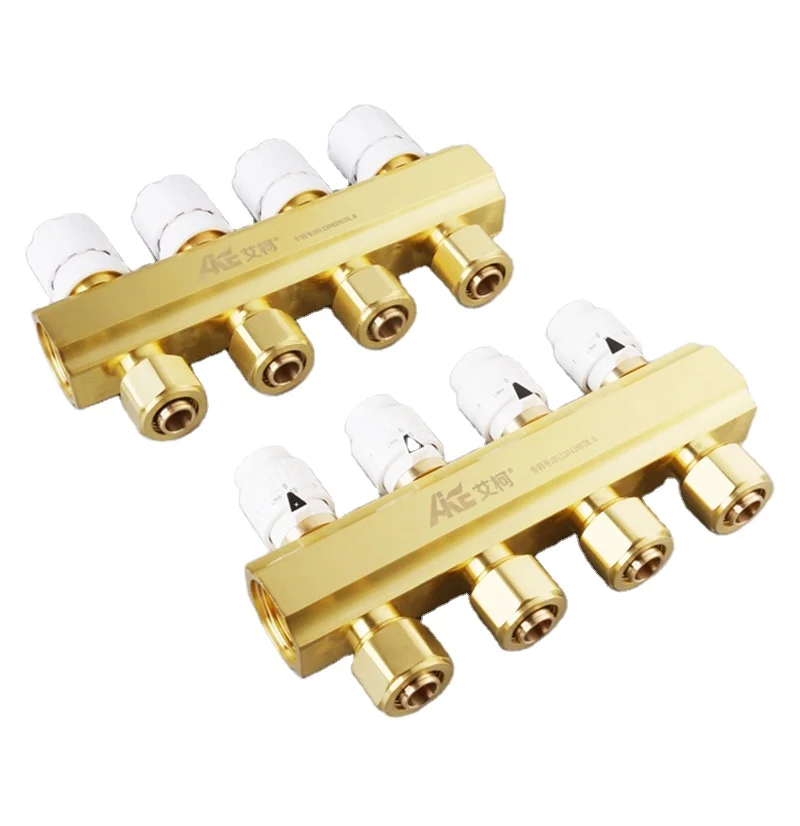 KF-LB2 brass floor heating manifold water mixing temperature control distribution parts aike manufacture
