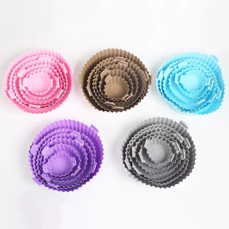 Hot Selling 6 Pieces/Set Reusable BPA Free Pot Round Air Fryer Baskets Food GradeSilicone Pot Non Toxic Silicone Air Fryer Liner