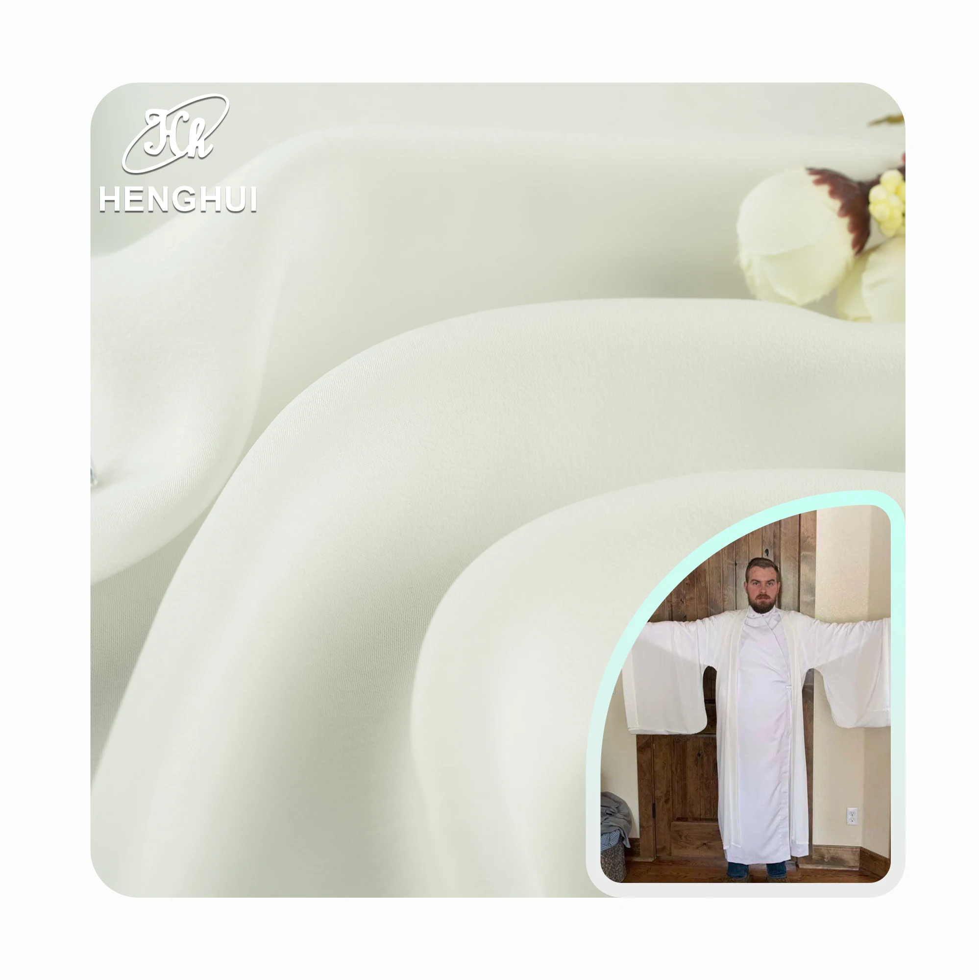 105GSM Sea-island fiber silk-like textiles for Breathable Arabian white materials robe Microfiber satin 100% polyester fabric