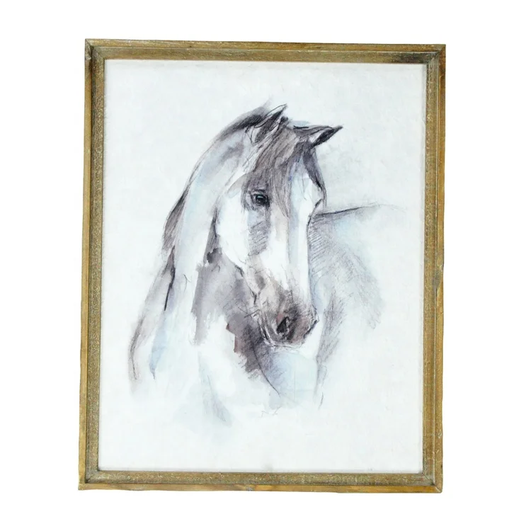 IVYDECO Modern Wooden Frame Paper Painting Wooden horse wall decor for Living room