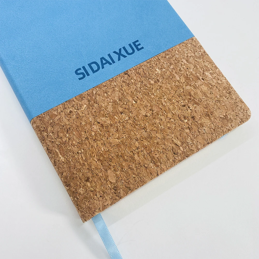 A5 Hardcover Custom Planner PU Leather Connected with Cork Cover Notebook
