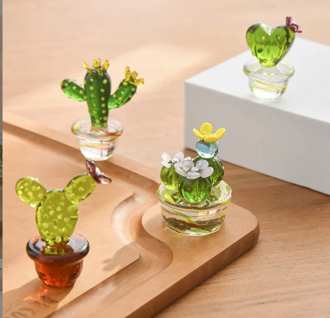 Creative glass cactus decoration desktop  home table decoration gift  glass crafts Flowerpot / car decoration